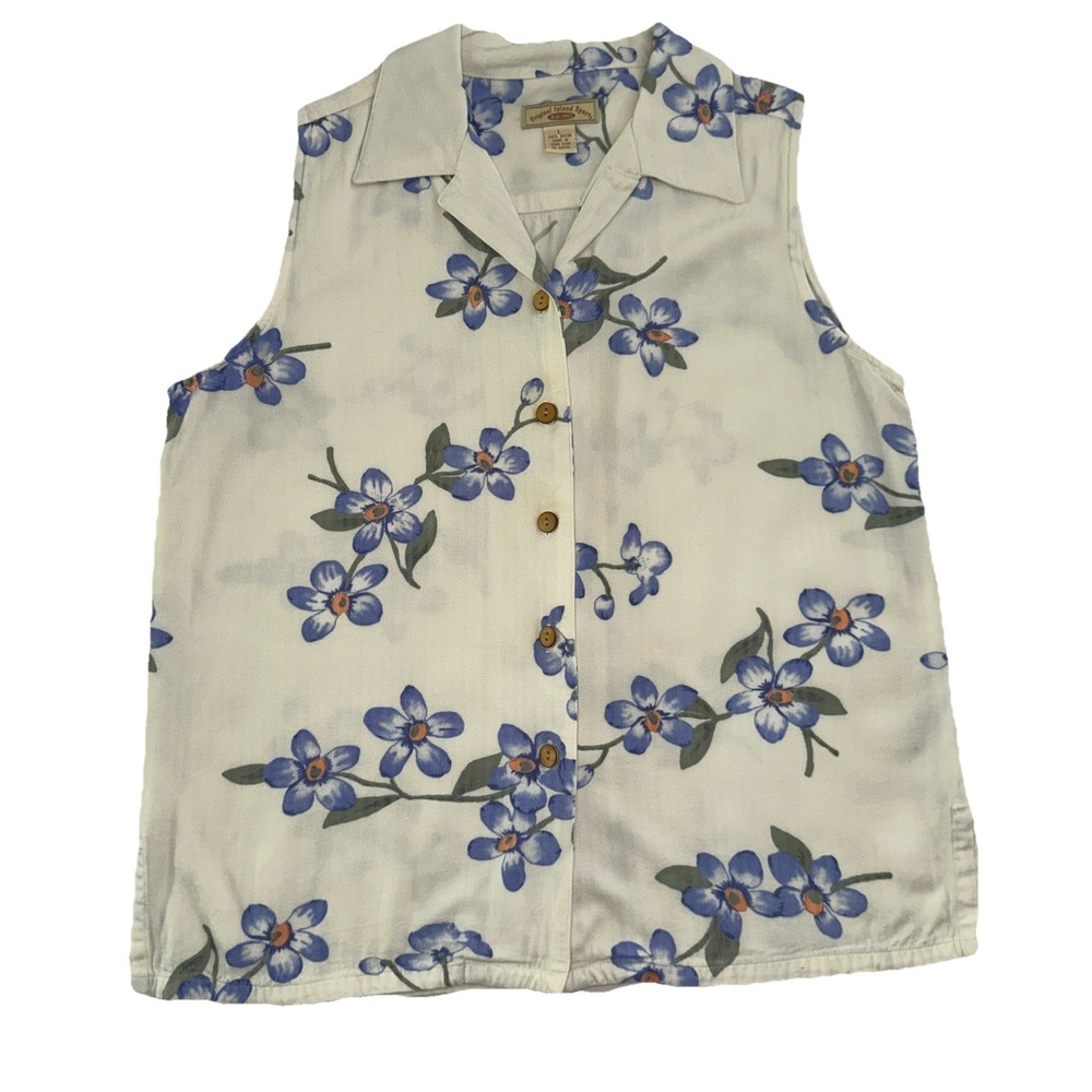 Original Island Sport Top Women's Size Large Floral Hawaiian Sleeveless‎ Polo